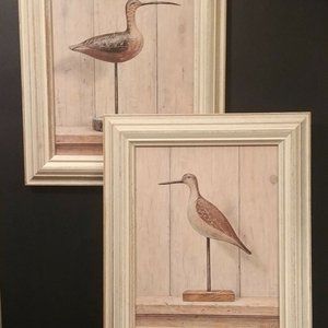 Set 2 Arnie R. Fisk Sandpiper Bird Framed Picture Prints on Cardboard 13 x 15"